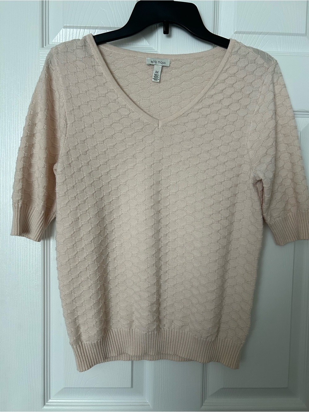 Ella Moss Cream V-Neck Short Sleeve Sweater/M
